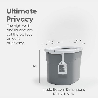 Gray and White Large Top Entry Cat Litter Box with Scoop