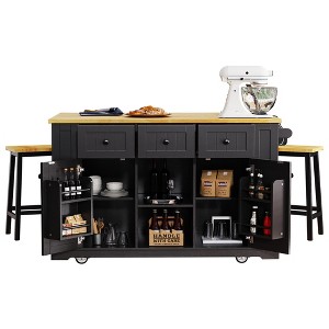Large Kitchen Island with 2 Bar Stools, Power Outlet, Door Interior Storage Rack, Kitchen Storage Cart - 1 of 4