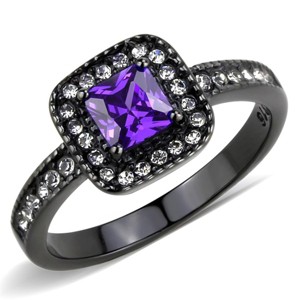 Slickblue Classsic Tanzanite CZ Ring, IP Black Ion Plated Stainless Steel, Halo Style, Women’s Ring, Sizes 5-10 - 1 of 4