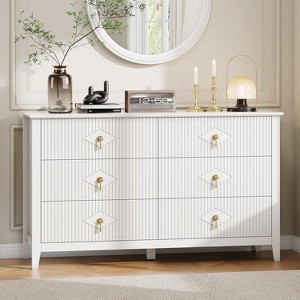 54” Wide Fluted Design Wood Dresser–6-Drawer Modern Chest of Drawers for Bedroom, Living Room, Entryway Storage - 1 of 4