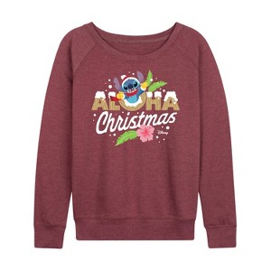 Women's - Lilo and Stitch - Aloha Christmas Lightweight French Terry Wide Neck Long Sleeve Shirt - 1 of 4