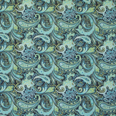Set of 2 Navy and Aqua Paisley Outdoor Throw Pillows