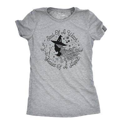 Womens Soul Of A Witch Heart Of A Hippie T Shirt Funny Halloween Tee - Crazy Dog Women's T Shirt
