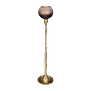 Glass & Metal Pillar Candle Holder - Elegant Gold Aluminum Taper Stand - Glam Design for Home, Office, Bedroom, Living Room - 1 of 4