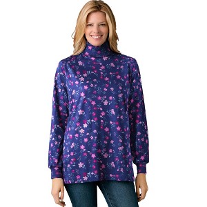 Woman Within Perfect Printed Long-Sleeve Turtleneck Tee - 1 of 4
