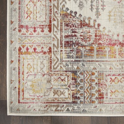 Ivory and Red Medallion Synthetic Rectangular Rug 8'10" x 11'10"