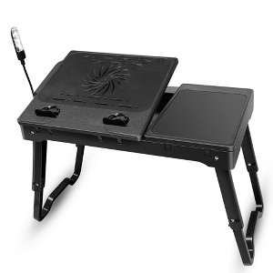 iMountek "Versatile Foldable Laptop Table with Cooling Fan, LED Light, USB Ports & Storage – Perfect for Home Office, Breakfast, and Snacking!" Black - 1 of 4