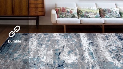 Blue and Gray Abstract 4' x 6' Stain-Resistant Area Rug