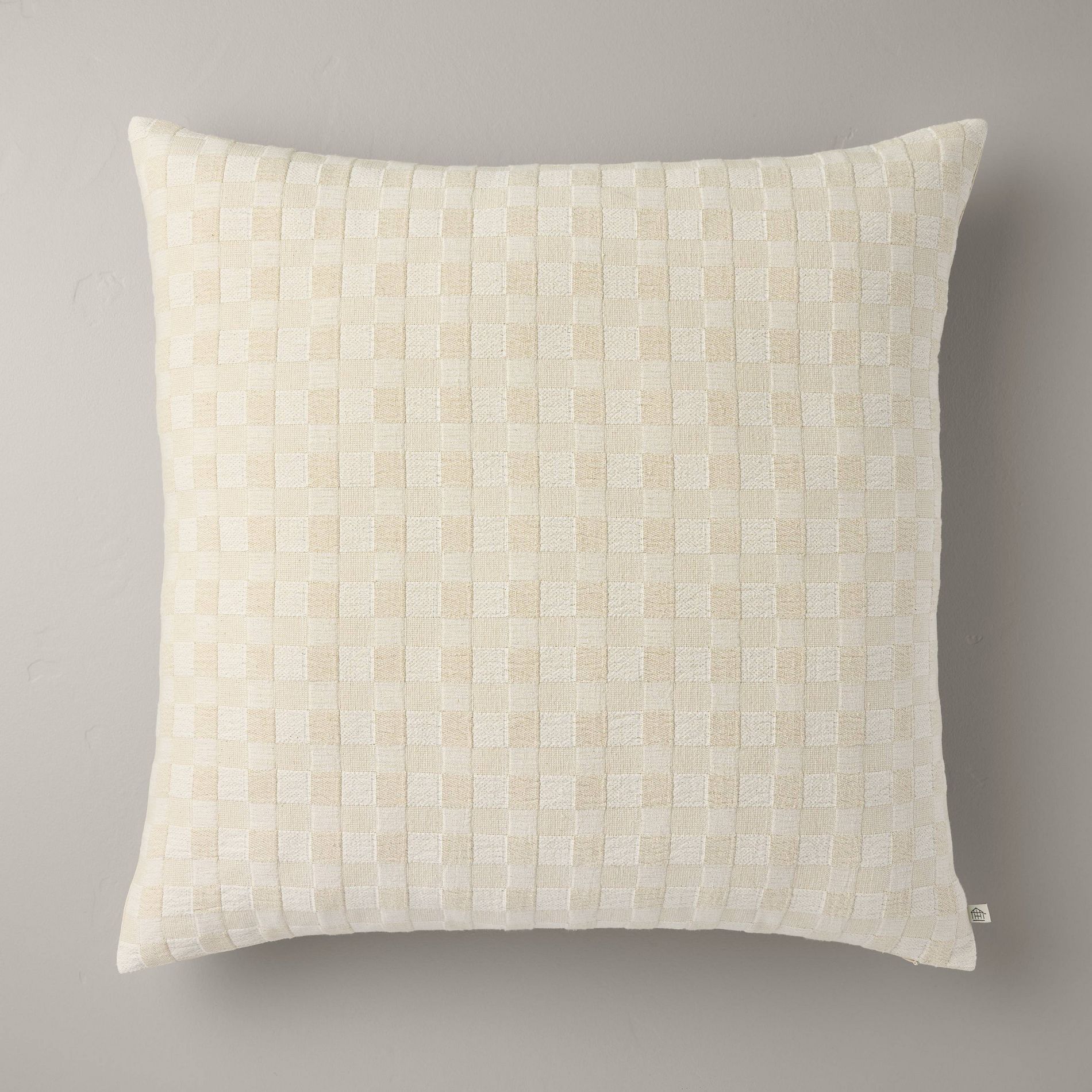 26"x26" Checkerboard Textured Euro Pillow Beige - Hearth & Hand™ with Magnolia: Farmhouse Throw Pillow, Cotton, Indoor Use