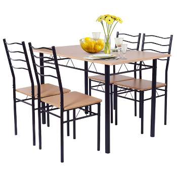 Costway 5 Piece Dining Table Set 29.5" with 4 Chairs Wood Metal Kitchen Breakfast Furniture Brown