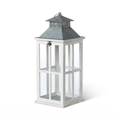 Coastal Whitewash Fir Wood Hanging Candle Lantern