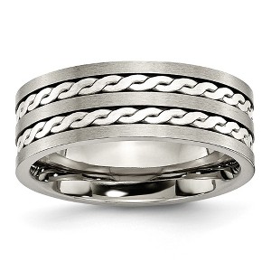 Black Bow Jewelry 8mm Titanium & Sterling Silver Braided Inlay Flat Comfort Fit Band - 1 of 4