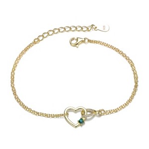 Guili 14K Gold Plated Heart Charm Bracelet with Emerald Green Cubic Zirconia Adds a Rich Pop of Color and Sparkle for a Bold, Elegant Wrist Accent - 1 of 3