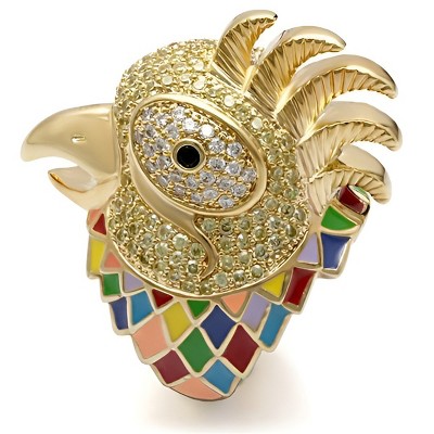Slickblue Women’s Rooster Head Statement Ring, Multicolor CZ Pave Gold ...