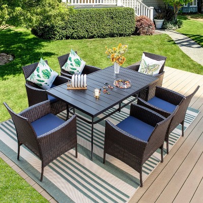 7pc Patio Dining Set With Rectangle Table With 2.6" Umbrella Hole ...