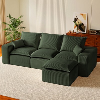 Kayamas 107'' Soft Corduroy Modular L-Shaped Sectional Sofa, 3-Seater Couch with Movable Ottoman for Living Room