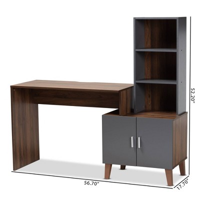 Contemporary Jaeger Two-Tone Walnut and Grey Wood Desk with Storage