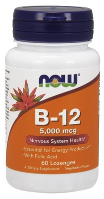 B-12 5000mcg + Folic by Now Foods  -  60 Lozenge