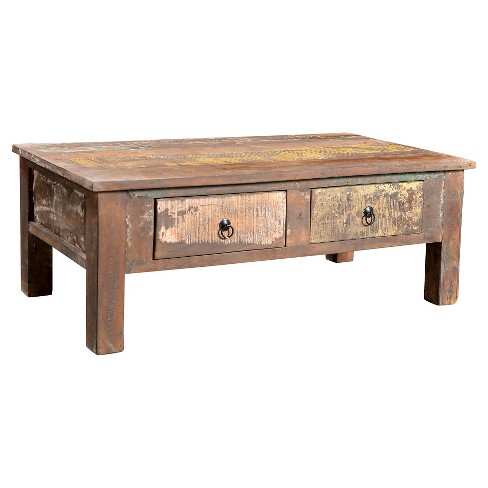 Reclaimed Wood Coffee Table And Double Drawers 16h X 43w X 24d Natural Timbergirl Target