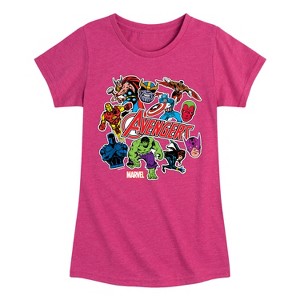 Girls' - Marvel - Avengers Stickers Style Fitted Short Sleeve Graphic T-Shirt - 1 of 4