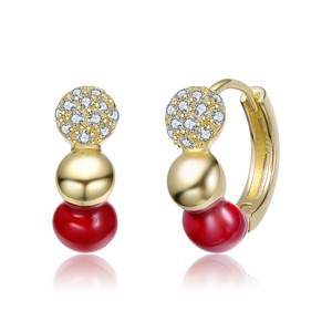 Guili 14K Gold Plated with Red Enamel & Clear Cubic Zirconia Beaded Hoop Earrings - 1 of 2