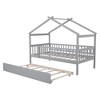 TIRAMISUBEST Twin/Full Size House Bed with Twin Size Trundle, Wooden House Platform Bed with Fence Guardrails and Roof Design for Kids - 4 of 4