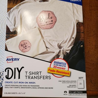 Avery Iron-on T-shirt Transfers 6/pk 8-1/2x11 3271 : Target
