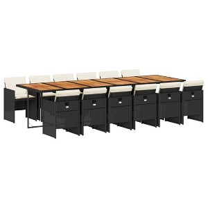 vidaXL Patio Dining Set with Cushions - 13 Piece Black PE Rattan Outdoor Furniture, Acacia Wood Table, Space-Saving Design - 1 of 4