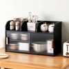 YIYIBYUS Small Bamboo Kitchen Pantry Sideboard with 2 Glass Doors, Freestanding Countertop Storage Cabinet - 2 of 4