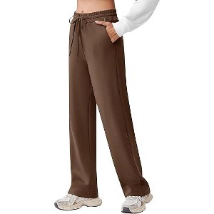 Pinspark Women's Wide Leg Sweatpants High Waisted Baggy Workout Sweat Pants Comfy Drawstring Athletic Pants with Pockets Chestnut Brown L - 1 of 4