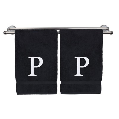 BC BARE COTTON Monogrammed Hand Towel, 100% Turkish Cotton - Set of 2 - Black - White Block