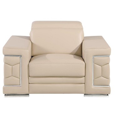 HomeRoots 47" Beige and Silver Genuine Leather Club Chair