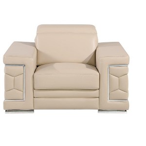 HomeRoots 47" Beige and Silver Genuine Leather Club Chair - 1 of 4
