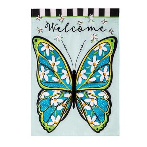 Floral Butterfly Welcome Linen Garden Flag - 1 of 1