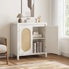 Rustic Storage Cabinet, 30.1" Buffet Cabinet with Rattan Doors, Wooden Mid-Century Coffee Bar Storage Station, White - 2 of 4