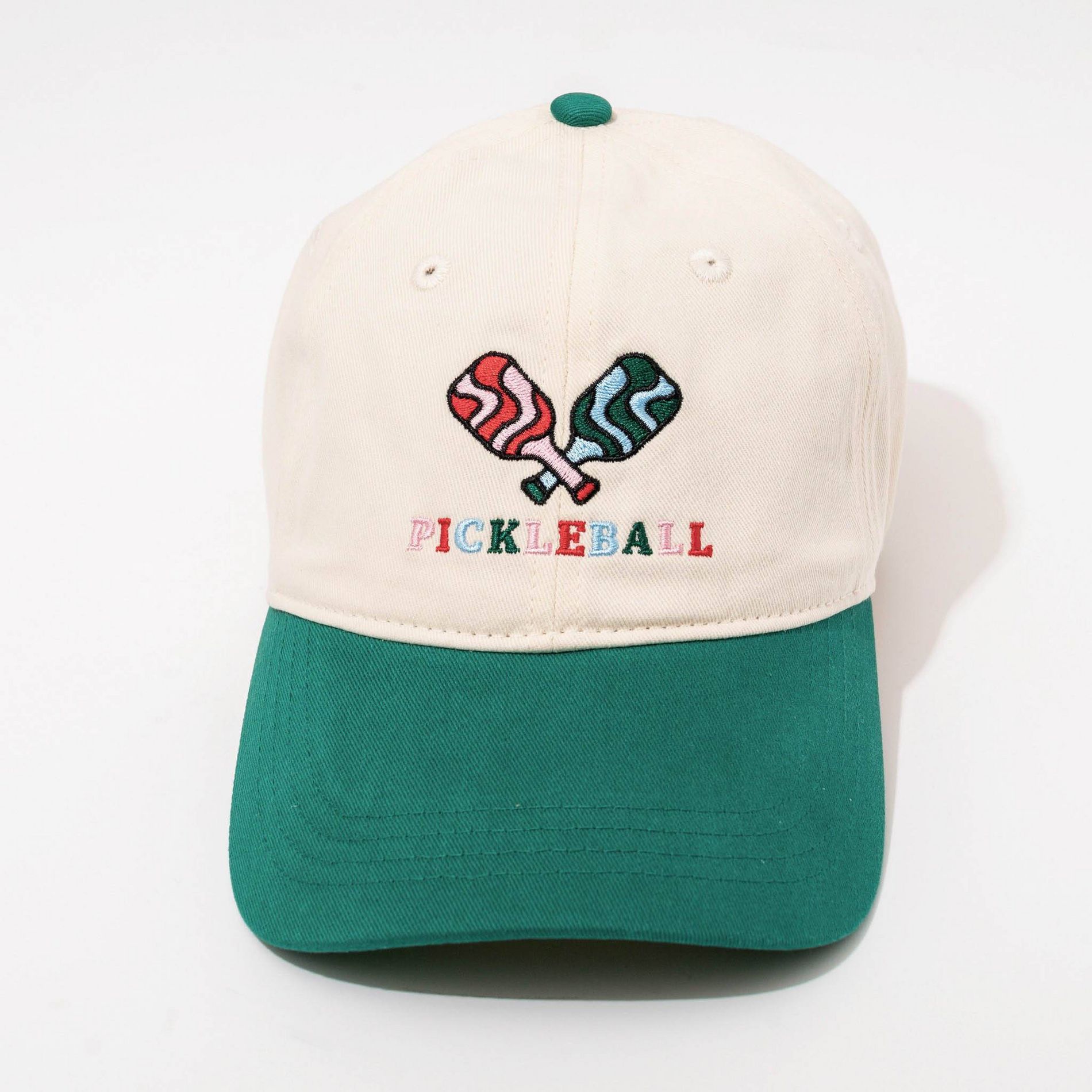 Pickleball Hat - Frasier Sterling Cream/Green: Adjustable Cotton Sports Cap