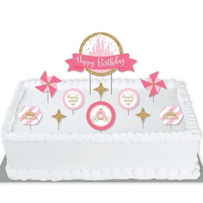 Big Dot of Happiness Little Princess Crown - Pink and Gold Princess Birthday Party Cake Decorating Kit - Happy Birthday Cake Topper Set - 11 Pieces