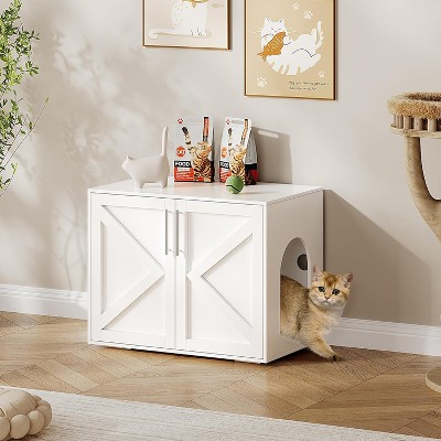 Cat Litter Box Enclosure, Wooden Cat Washroom Furniture with Barn Door Hidden Litter Box Furniture Pet House, Fit Most of Litter Box