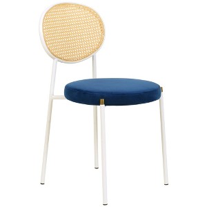 LeisureMod Velvet Dining Chair Rattan Back Side Chair Comfortable Kitchen Chair with Stainless Steel Base Euston Collection - 1 of 4