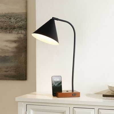 Nuka 24" Black and Walnut Adjustable Table Lamp with USB Port