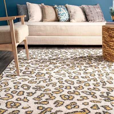 Handmade Tufted Leopard Print Beige Area Rug, 5' x 7'