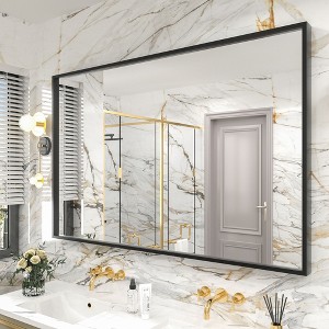 Apmir H Rectangular High-Strength Tempered Glass and Aluminum Alloy Framed French Cleat Mounted Wall Decor Bathroom Vanity Mirror in Matte Black - 1 of 4