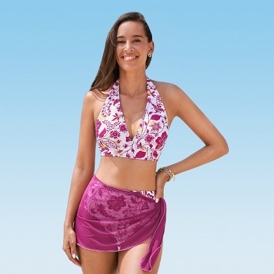Women's 3-Piece Paisley Halter Top & High-Rise Bottoms Sarong Set - Cupshe