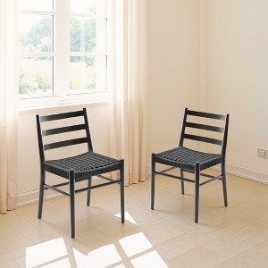 MAYEERTY Set of 2 Walnut Wood Rattan Dining Chairs, Comfortable Woven Seat, Fully Assembled - 1 of 4