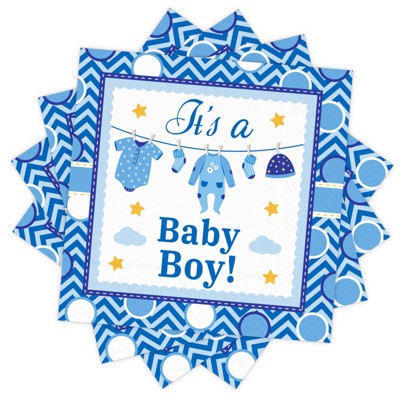 DYLIVeS Blue It's a Baby Boy Napkins, Baby Shower Dinner Napkins Disposable Paper Luncheon Cocktail Napkins for Baby Boy Shower Party Decorations