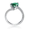 Guili White Gold Plated Bypass Ring with Emerald Green Pear Cubic Zirconia and Accents – A Modern Classic of Timeless Elegance. - 2 of 4