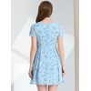Allegra K Women's Floral Printed Flare Short Sleeve Lace-up V Neck A-Line Chiffon Dress - 4 of 4