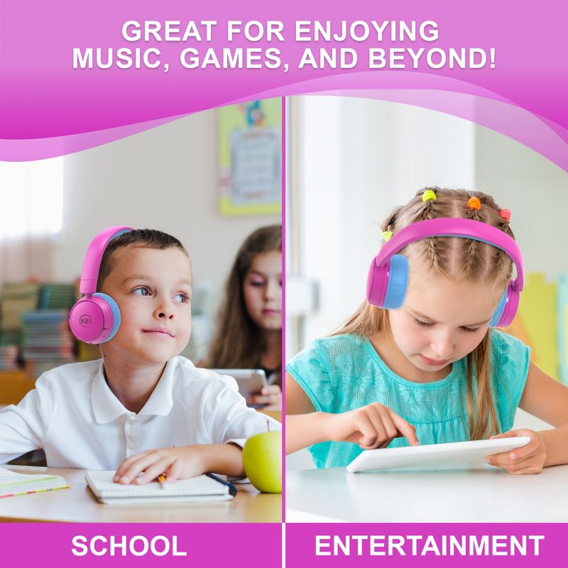 Contixo KB05 Kids Bluetooth Wireless Headphones -Volume Safe Limit 85db -On-The-Ear Adjustable Headset (Pink), 5 of 11