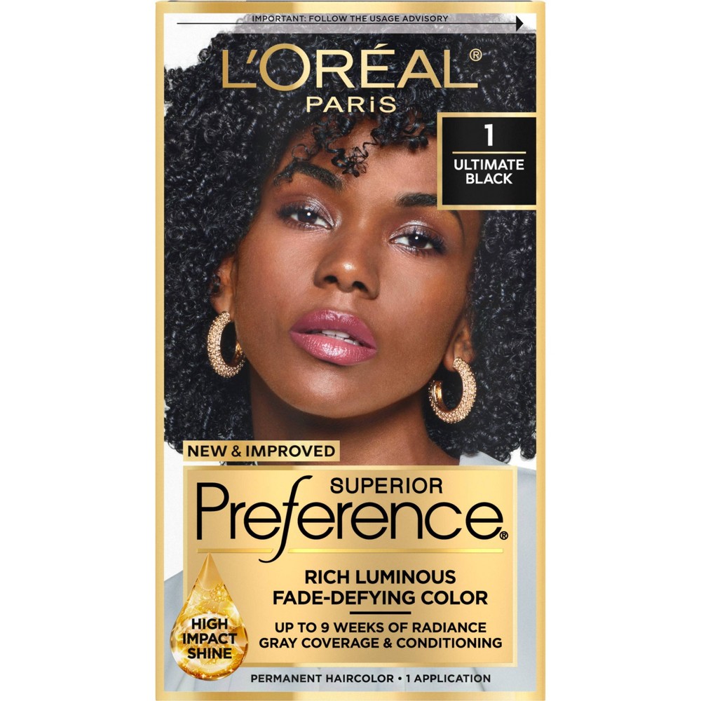 Photos - Hair Dye LOreal L'Oreal Paris Superior Preference Fade-Defying Color + Shine System - 6.5 fl oz - 1 Ultimate Black - 1 Kit 