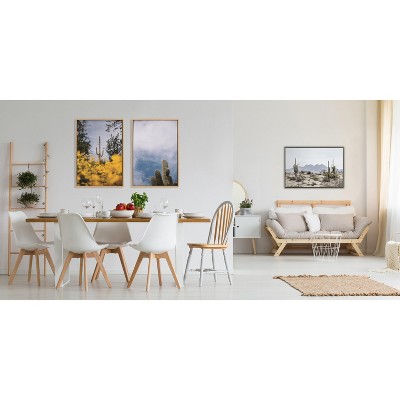 Tall Saguaro Cacti Desert Mountain Gray Framed Canvas Print